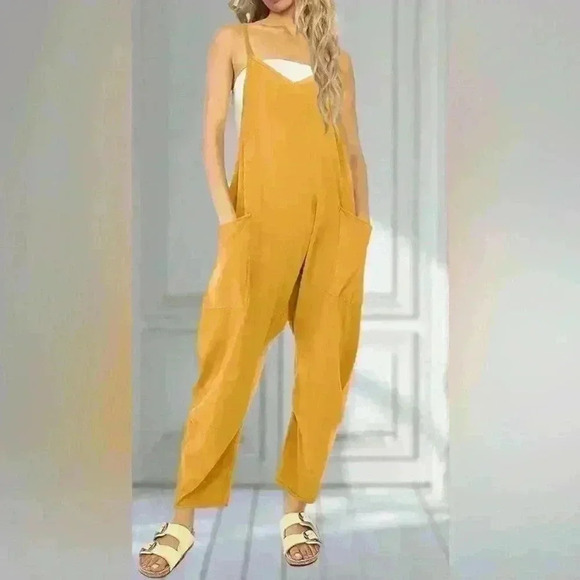 Suede Spaghetti Strap Jumpsuit with Pockets - Size Large - Picture 1 of 6